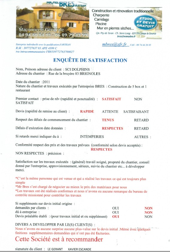 Avis de nos clients et Vidéos de nos chantiers | Bres et Fils
